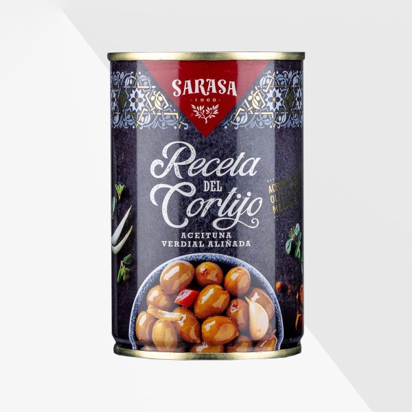 Sarasa Receta del Cortijo verdialoliver med kärna inlagda med paprika och vitlök 300 g