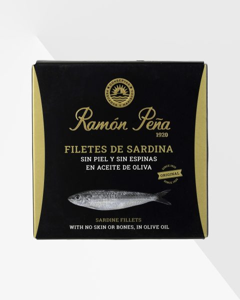 Ramón Peña sardinfiléer utan skinn och ben i olivolja 130 g, svart och guldfärgad ask